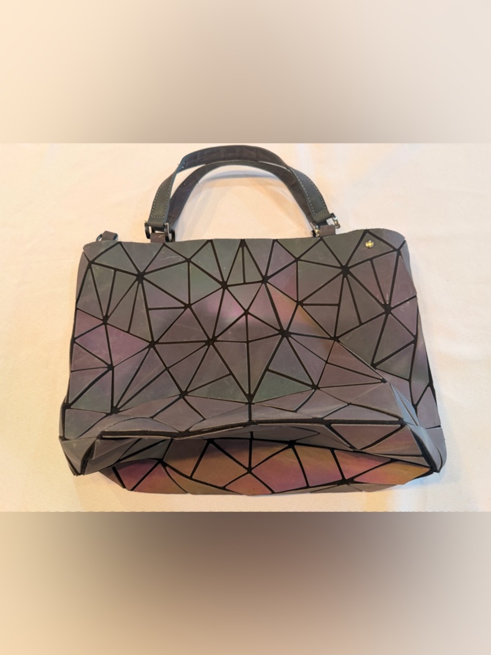 Iridescent Geometric Diamond Holographic Purse in Purple Green & Blacks